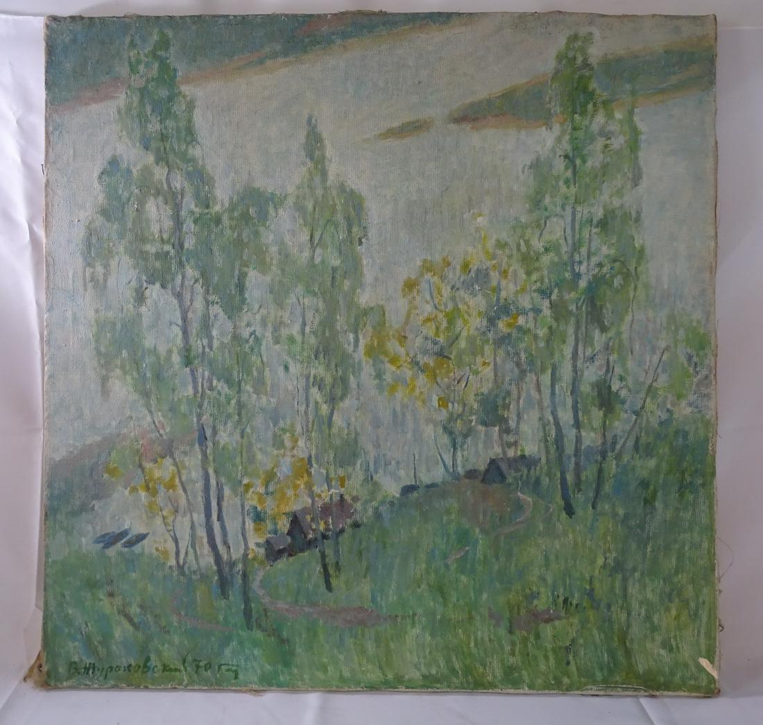 VIKTOR PETROVICH ZHURAKOVSKY [UKRAINE 1928-2001] SIGNED IMPRESSIONIST LANDSCAPE FARMHOUSE O/C (1 of 10)