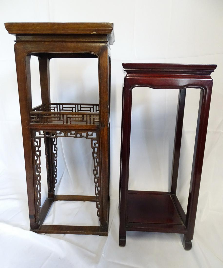 2 ASIAN STANDS (1) ROSEWOOD W/IMPRESSIVE RETICULATED ACCENTS 33 1/2" X 14 1/4" X 11 3/4" (1 of 14)