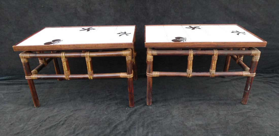 PAIR FICKS REED, JOHN WISNER TILE TOP SIDE TABLES 20" X 31" X 18.75" (1 of 7)