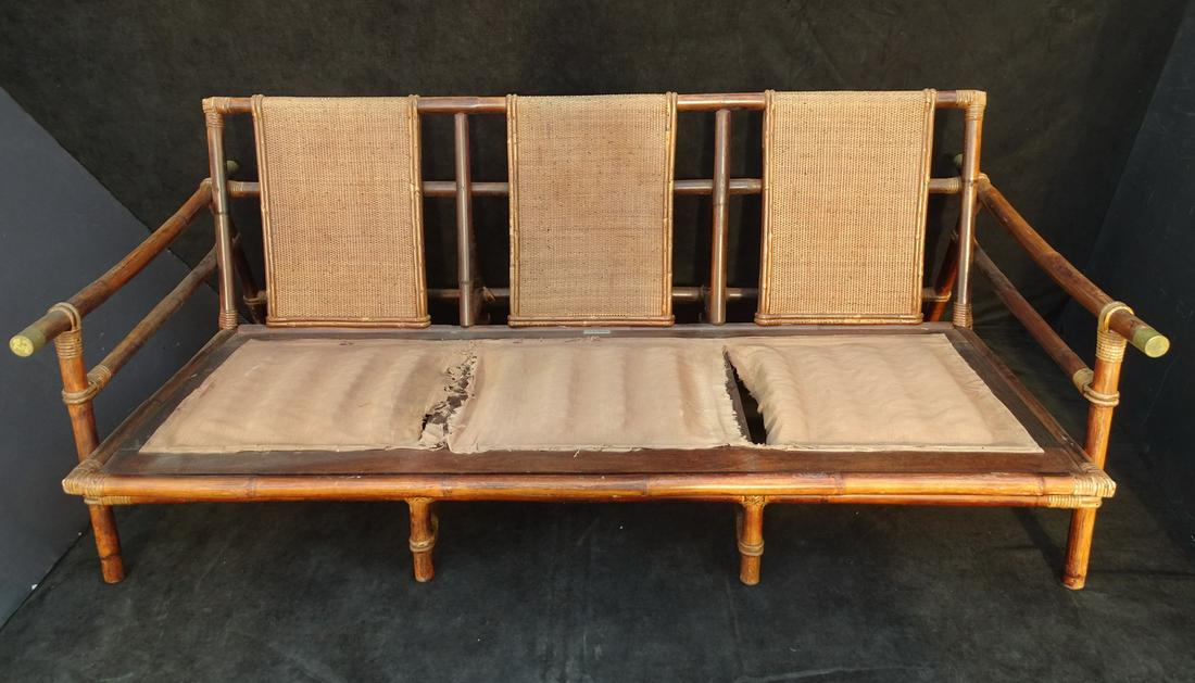 'FICKS REED' RATTAN & BAMBOO CAMPAIGN SOFA BY JOHN WISNER  75" LONG (1 of 12)