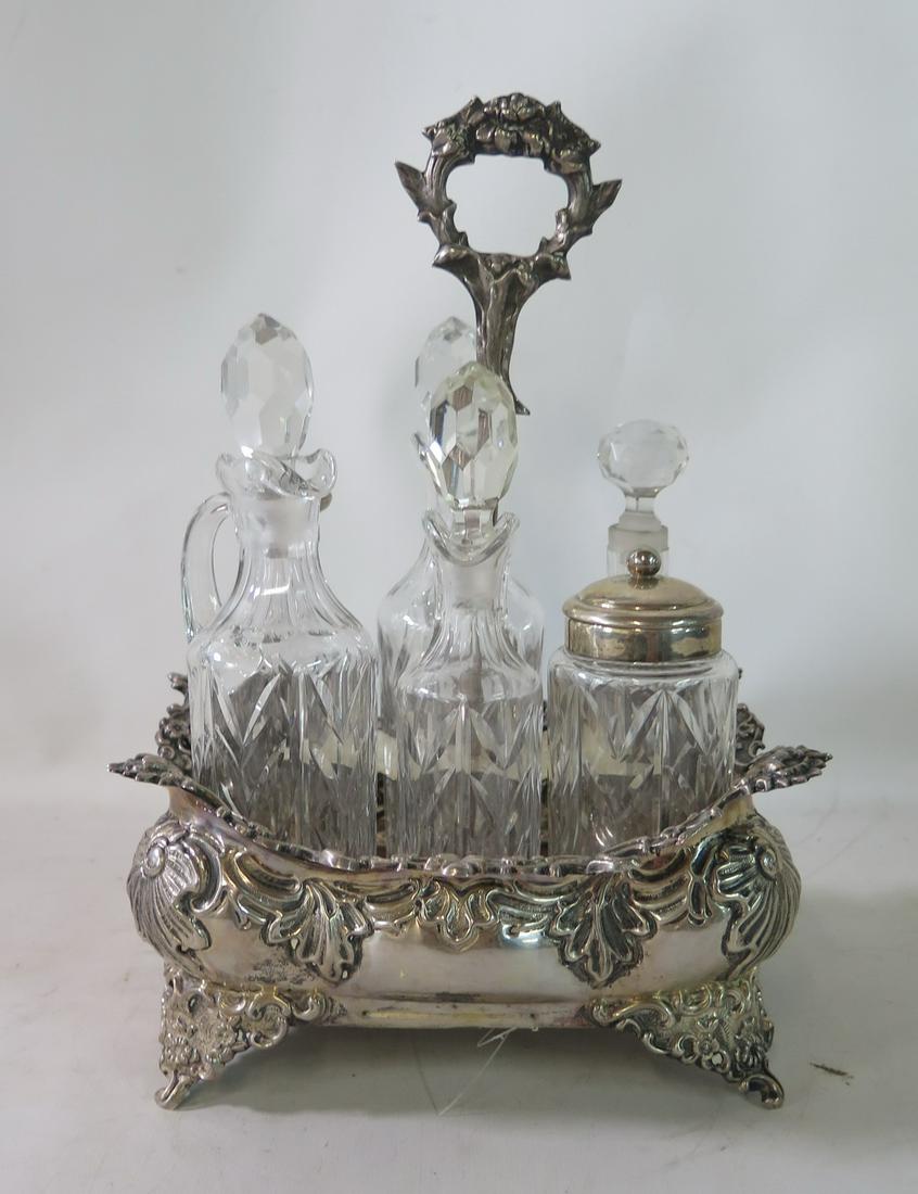 800 SILVER AND CRYSTAL CRUET SET 11.25" X 7.75" X 6" (1 of 11)