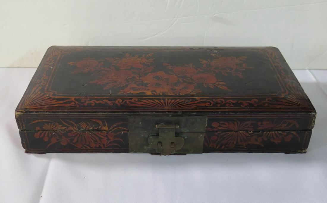 ASIAN LAQUER BOX, BLACK & ORANGE 2.5" X 14" X 7" (1 of 10)