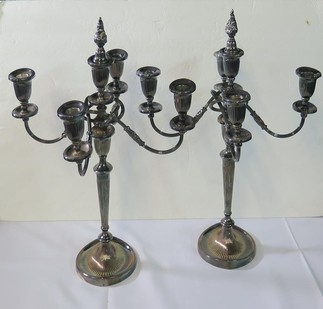 PAIR S/P 5 LIGHT CANDLEABARAS 20.5" X 8" DIA.: PAIR S/P 5 LIGHT CANDLEABARAS 20.5" X 8" DIA.