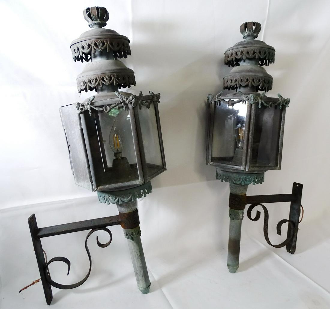 PAIR BRASS COACH LIGHTS 28" HIGH: PAIR BRASS COACH LIGHTS 28" HIGH