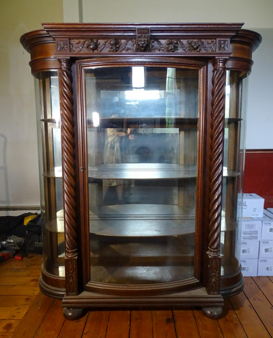 OAK CURVED GLASS CABINET C1900 BERKEY AND GAY 57" x 16" x 64" (1 of 11)