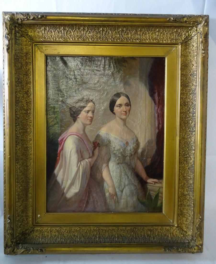 BENJAMIN FRANKLIN REINHARDT SIGNED PORTRAIT MOTHER & DAUGHTER? 1862 OIL ON CANVAS 16.75" X 12.75" (1 of 14)