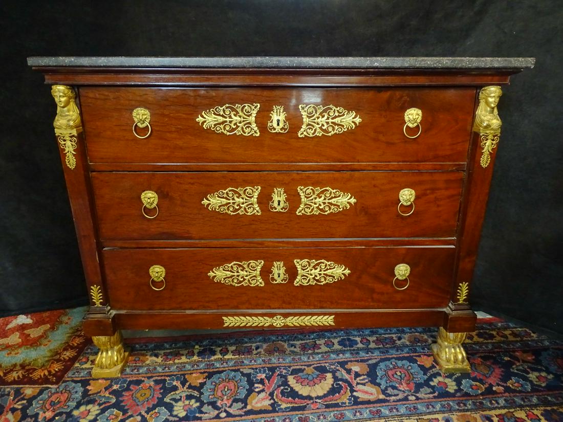 19TH CENTURY FRENCH EMPIRE MARBLE TOPPED COMMODE, BRONZE MOUNTED 39X51X24 (1 of 12)