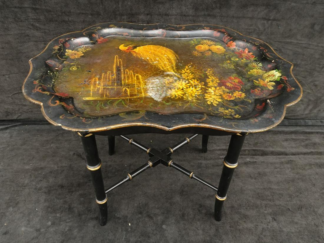 PHEASANT DECORATED TOP TRAY TABLE 19 X 24 X 19: PHEASANT DECORATED TOP TRAY TABLE 19 X 24 X 19