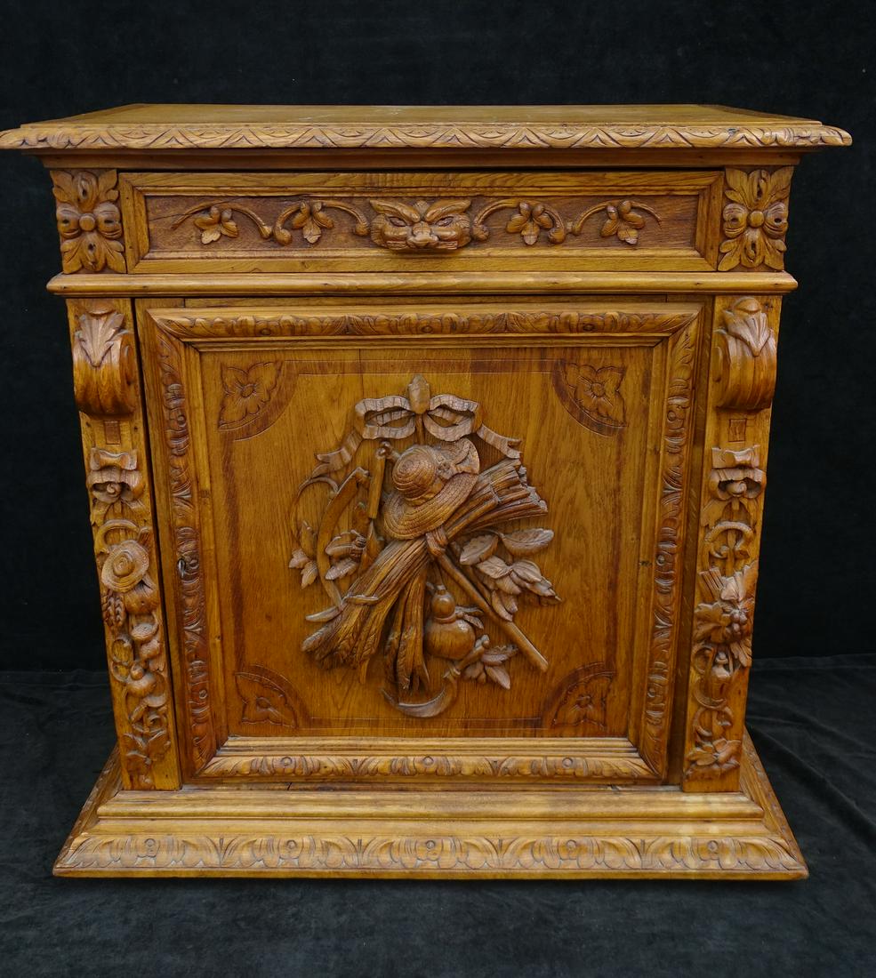 CARVED OAK CABINET 36" HIGH, 22" LONG, 21.5" DEEP (1 of 11)