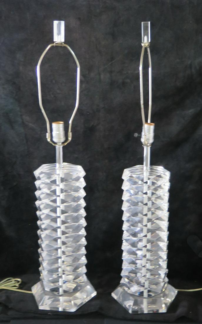 PAIR LUCITE KARL SPRINGER STYLE LAMPS 32" INCLUDES HARP (1 of 5)