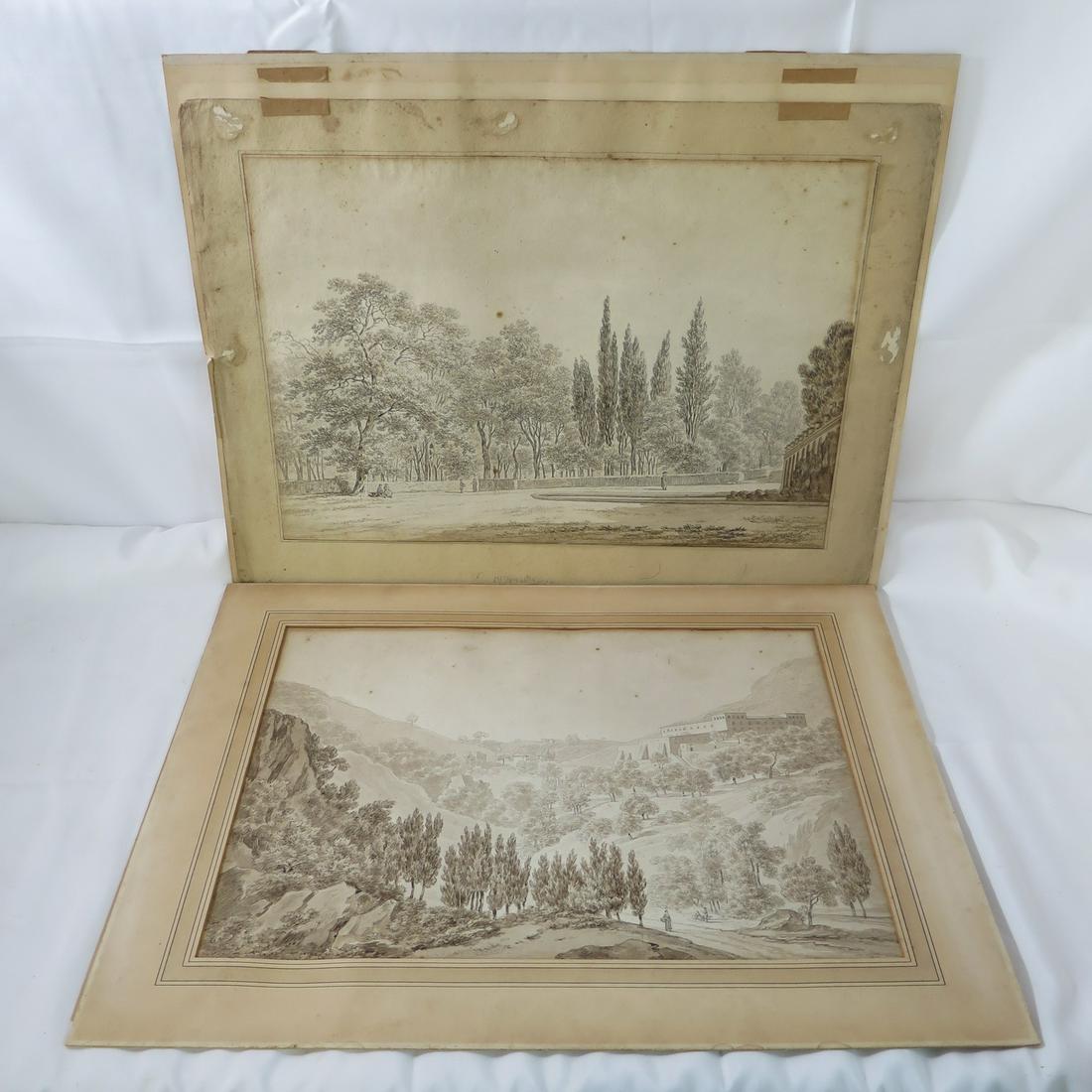 PAIR OF 18TH CENTURY SEPIA DRAWINGS 15" X 20" (1 of 17)