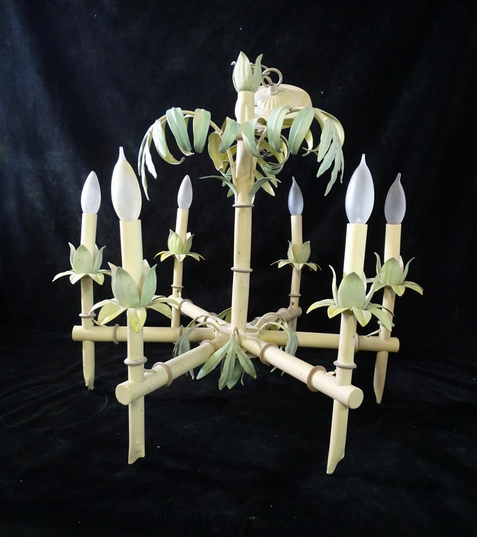 TOLE FAUX BAMBOO CHANDELIER 21.5" X 20.5" DIA. (1 of 8)