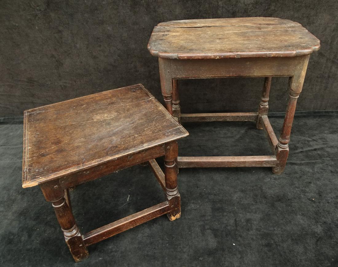 17TH/18TH CENTURY STRETCHER BASE TABLE & STOOL (TABLE 22.25 X 23.5 X 19) (1 of 12)