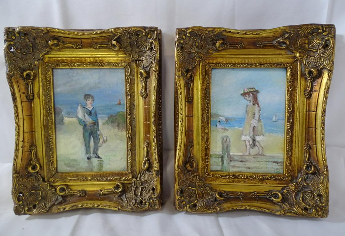 (2) IMPRESSIONIST FIGURAL PAINTINGS OIL ON BOARD "WOMEN AT THE BEACH" 12" X 10" (1 of 9)