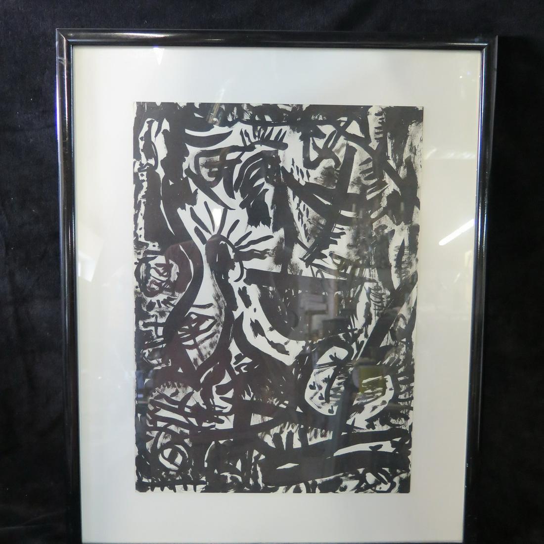 SIGNED BLACK & WHITE ABSTRACT MODERN WORK UNATTRIBUTED TO AHMED BORAI 26.5" X 21" W/FRAME (1 of 7)