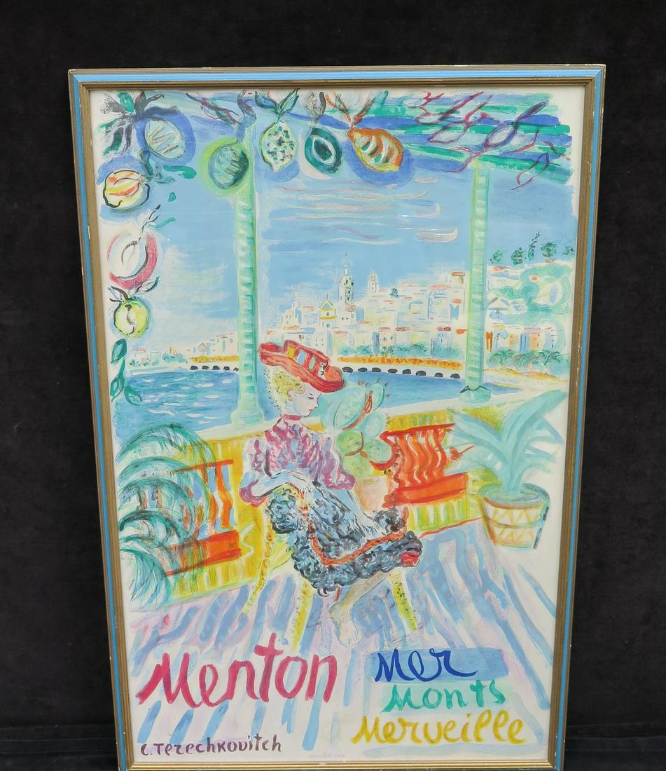 LITHOGRAPH POSTER, L. TERELHKOVITVH "MENTON MET MONTS MERVEILLE" (1 of 8)