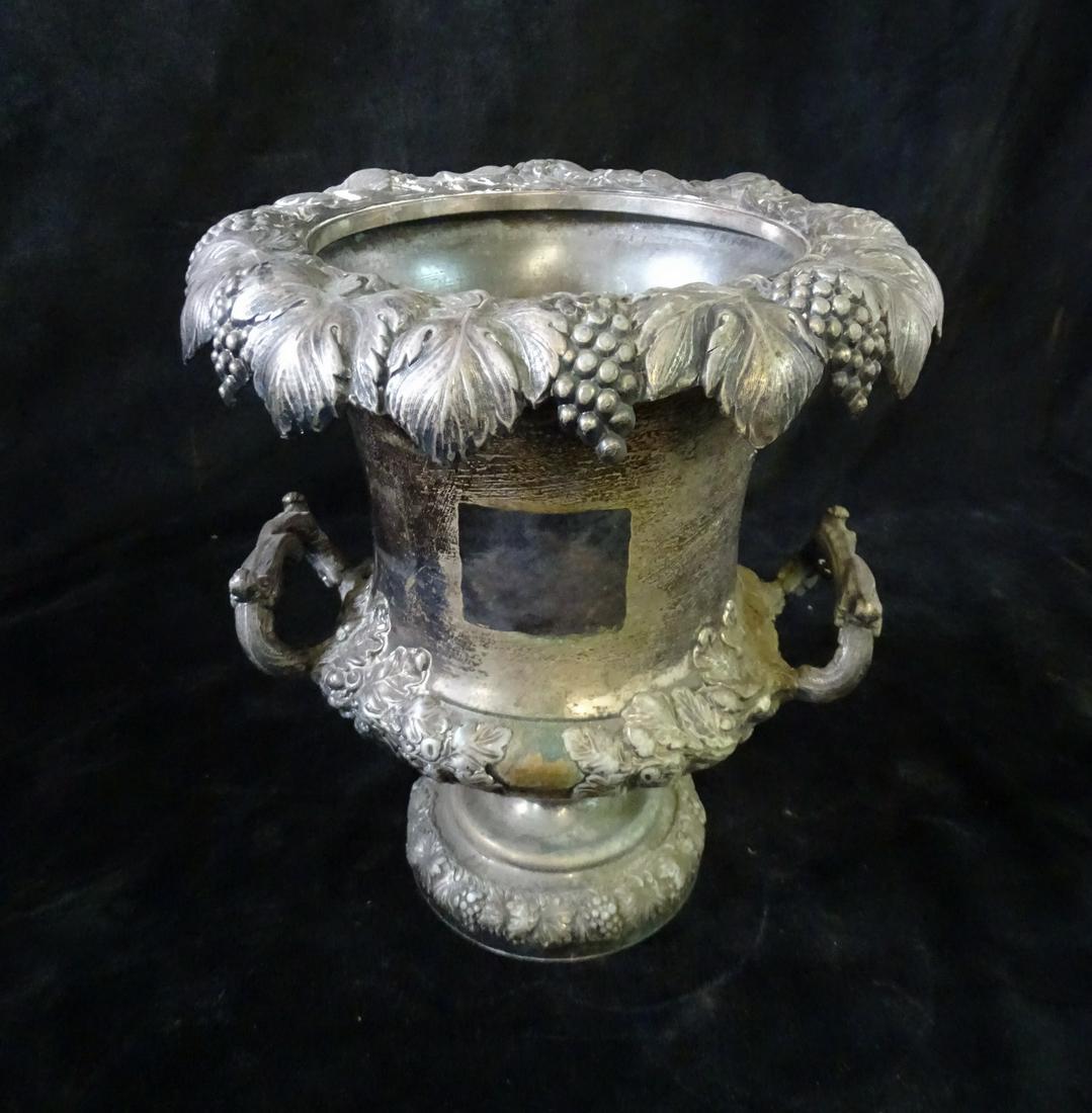 SILVER PLATE REPOUSSE CHAMPAGNE COOLER 11 X 11 DIA. (1 of 6)