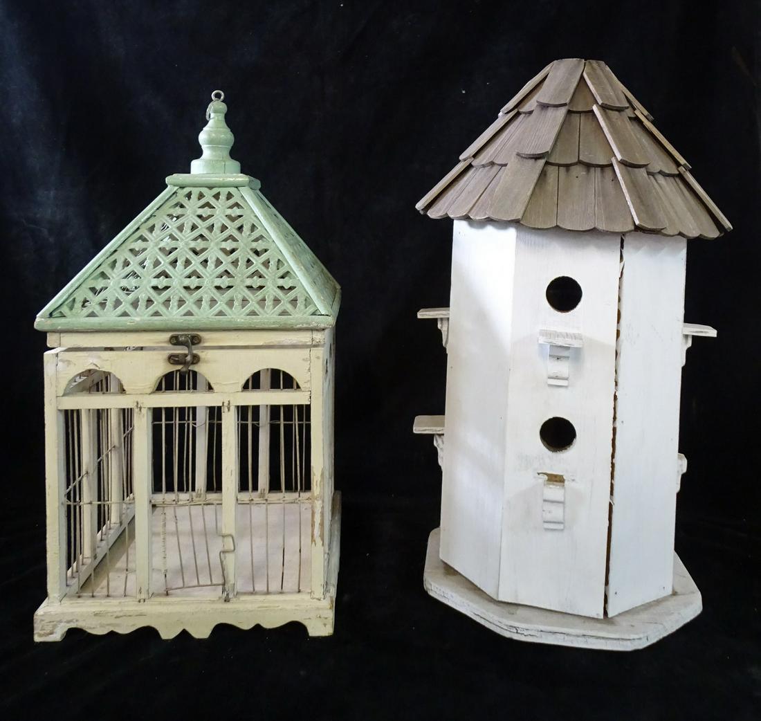 VINTAGE BIRDCAGE & BIRD HOUSE 21" TALLEST (1 of 4)