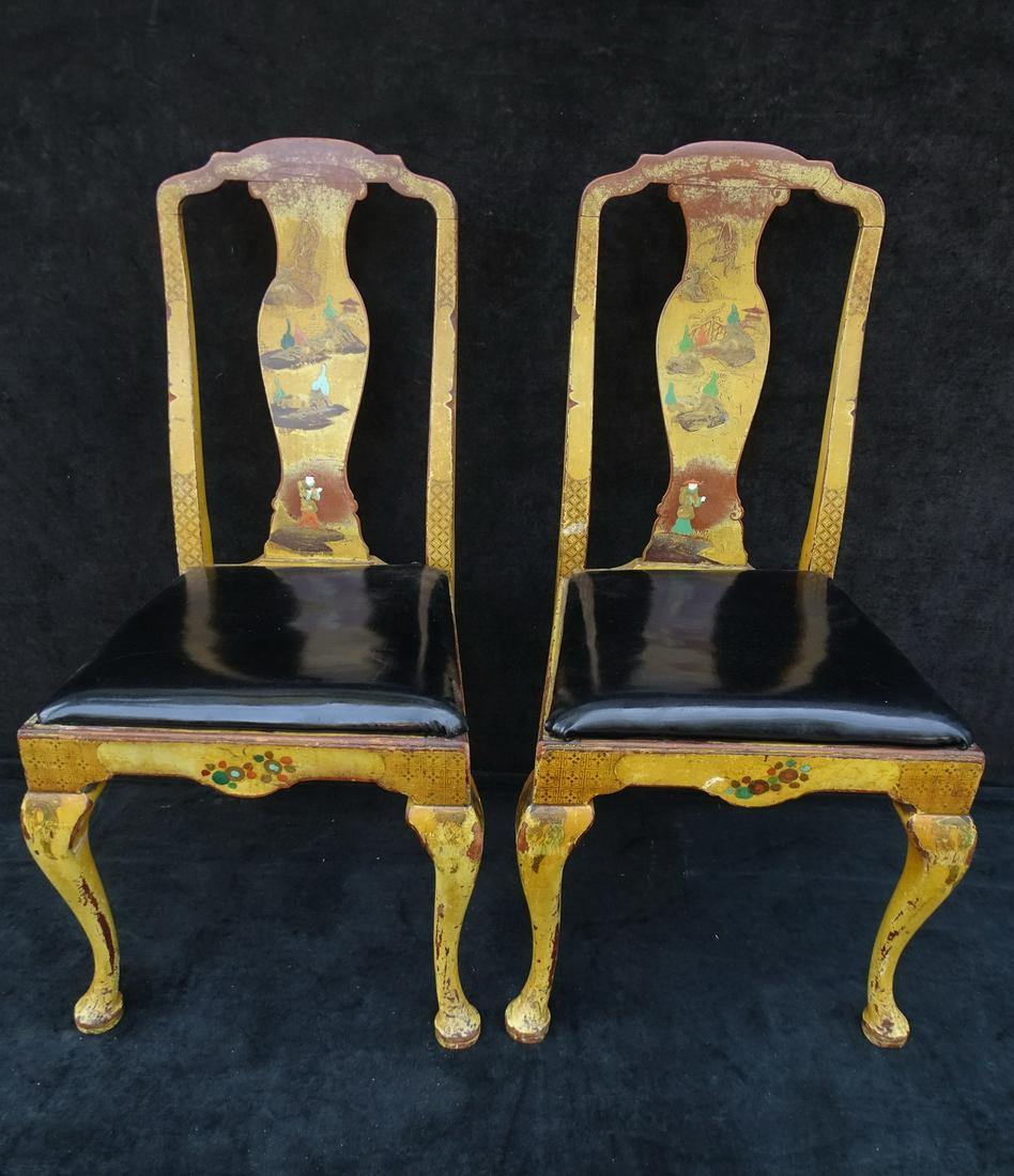 PAIR CHINOISERIE DECORATED QUEEN ANNE STYLE SIDE CHAIRS 37 X 17 X 15 (1 of 13)
