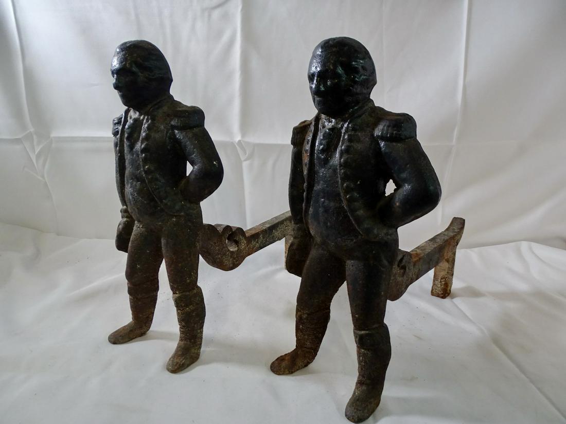 PAIR OF CAST IRON HESSIAN ANDIRONS (1 of 6)