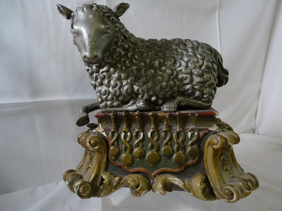 ANTIQUE CARVED WOOD AGNUS DEI PASCHAL LAMB 12X12X9: ANTIQUE CARVED WOOD AGNUS DEI PASCHAL LAMB 12X12X9