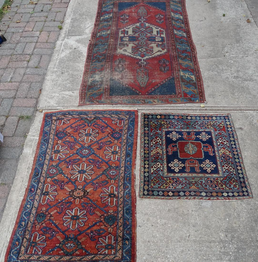 (3) ANTIQUE ORIENTAL RUGS, RED BACKGROUND (CUT, RESTORATION, OVERALL WEAR) LARGEST 3'6" X 5' (1 of 20)