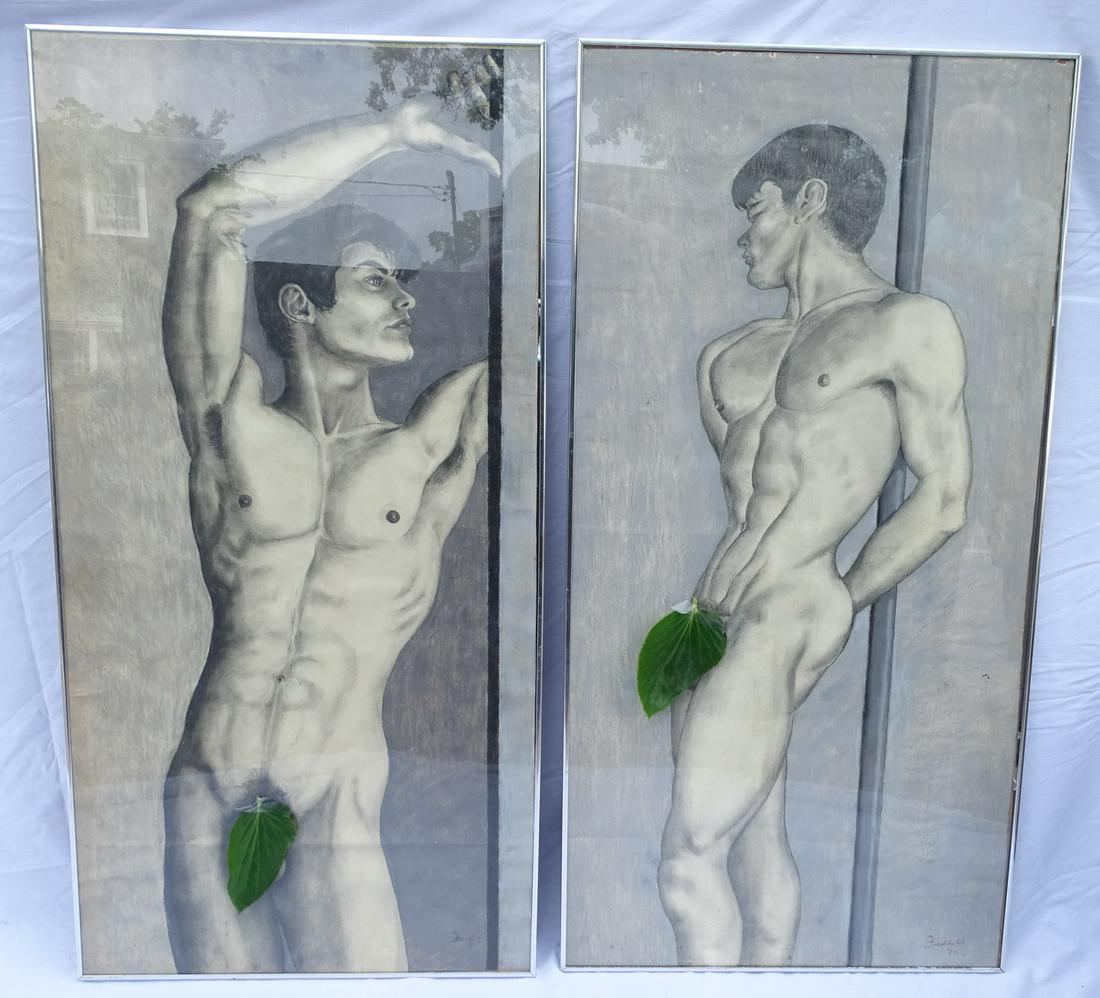 2 FREDELL SIGNED CHARCOAL/CONTI CRAYON MALE NUDES 48X24 (1 of 15)