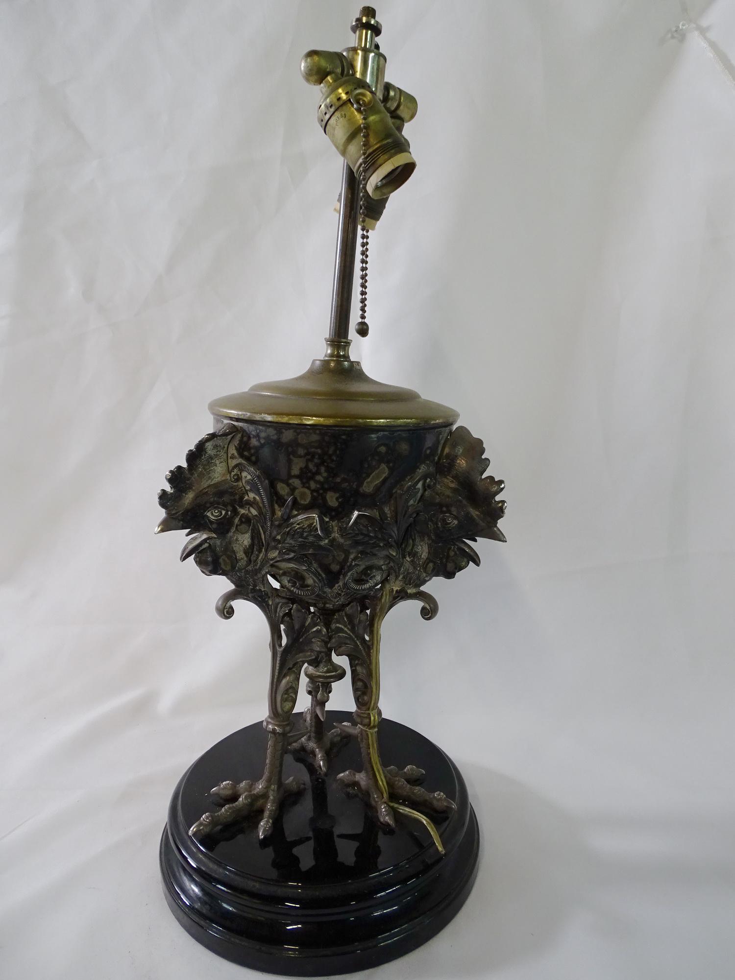 COCKEREL SILVERPLATE LAMP ON MARBLE BASE 23" X 9" X 9" (1 of 6)