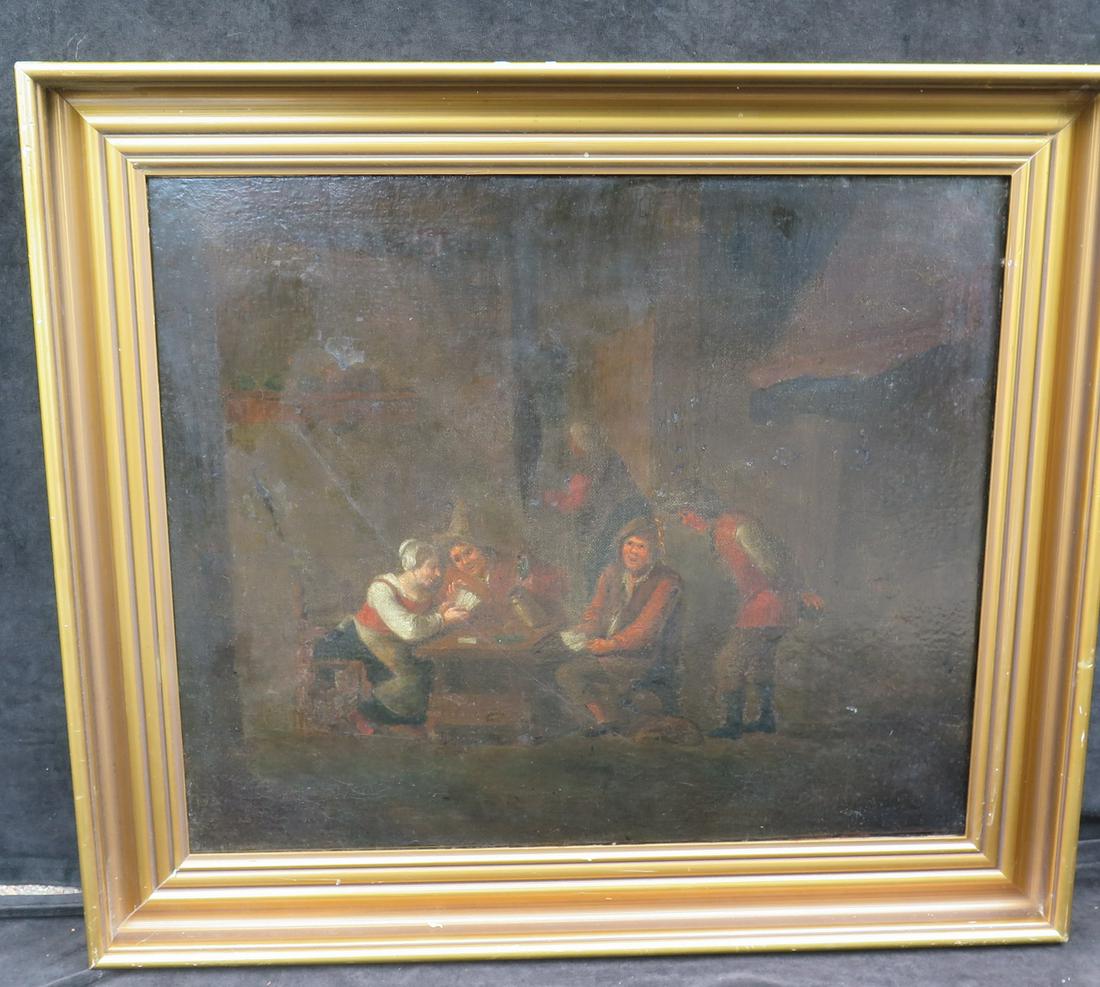 DUTCH OLD MASTER GENRE SCENE 'CARDPLAYERS' OIL ON CANVAS 24" X 30" IMAGE (1 of 13)