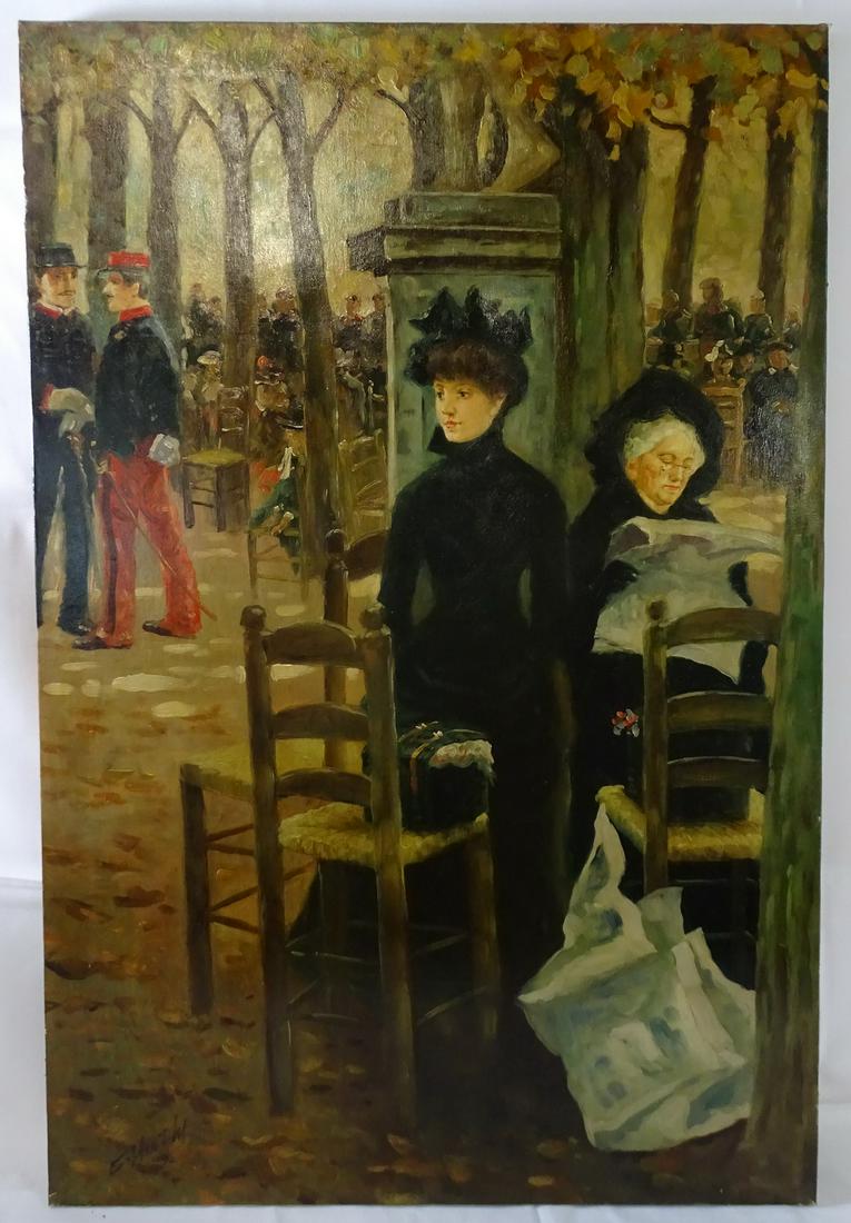 FRENCH IMPRESSIONIST PAINTING LADY / TABLE OIL/CANVAS 36" X 24": FRENCH IMPRESSIONIST PAINTING LADY / TABLE OIL/CANVAS 36" X 24"