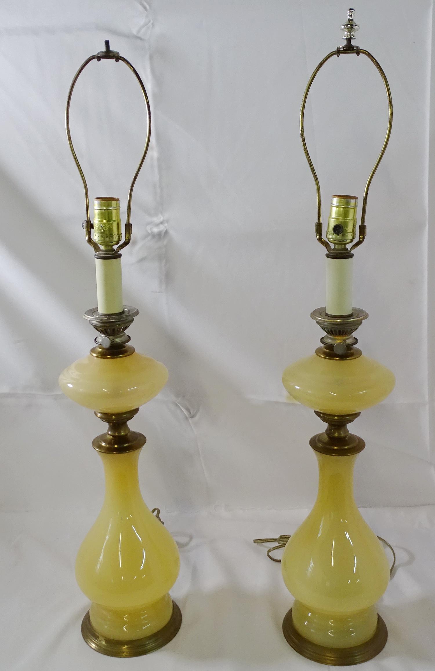 PAIR OPALINE GLASS LAMPS 24" H (1 of 8)