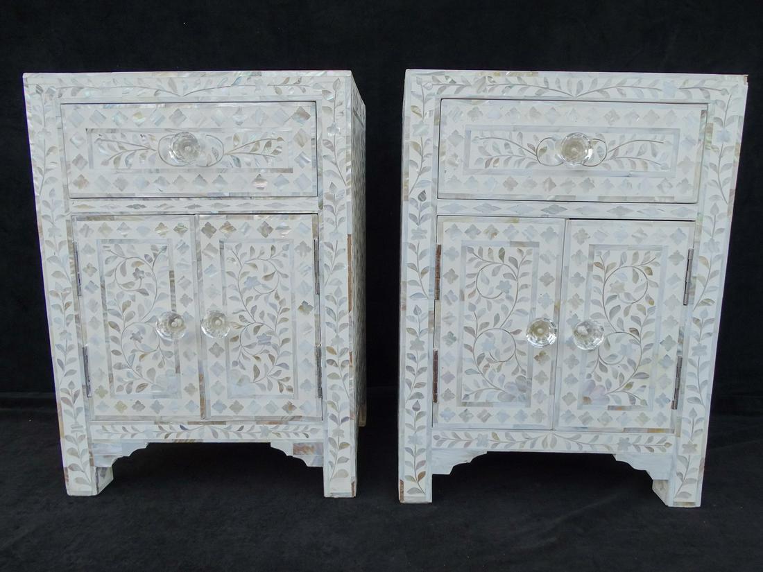 PAIR OF MOTHER OF PEARL INLAID NIGHTSTANDS 29 X 17 X 12: PAIR OF MOTHER OF PEARL INLAID NIGHTSTANDS 29 X 17 X 12