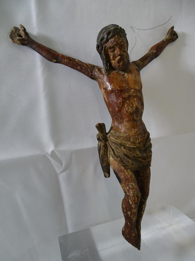 EARLY "CHRIST ON THE CROSS" CARVED WOOD ALTAR ICON 13.5" HIGH: EARLY "CHRIST ON THE CROSS" CARVED WOOD ALTAR ICON 13.5" HIGH