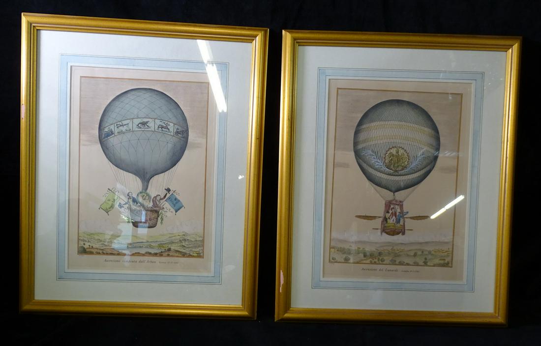 V. CIONI PAIR 19TH CEN HAND-TINTED LITHOGRAPHS "ASCENSIONE VERONA & LONDRA" CA. 16" X 11" SHEET: V. CIONI PAIR 19TH CEN HAND-TINTED LITHOGRAPHS "ASCENSIONE VERONA & LONDRA" CA. 16" X 11" SHEET