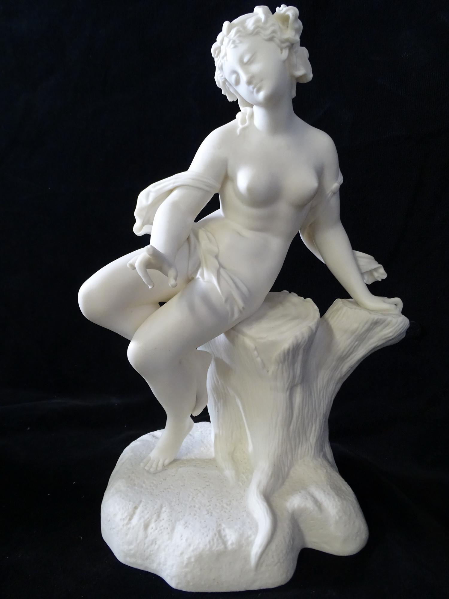 PARIAN FEMALE NUDE, SEATED, SIGNED W. BOYTON 13.5" X 9" X 7": PARIAN FEMALE NUDE, SEATED, SIGNED W. BOYTON 13.5" X 9" X 7"