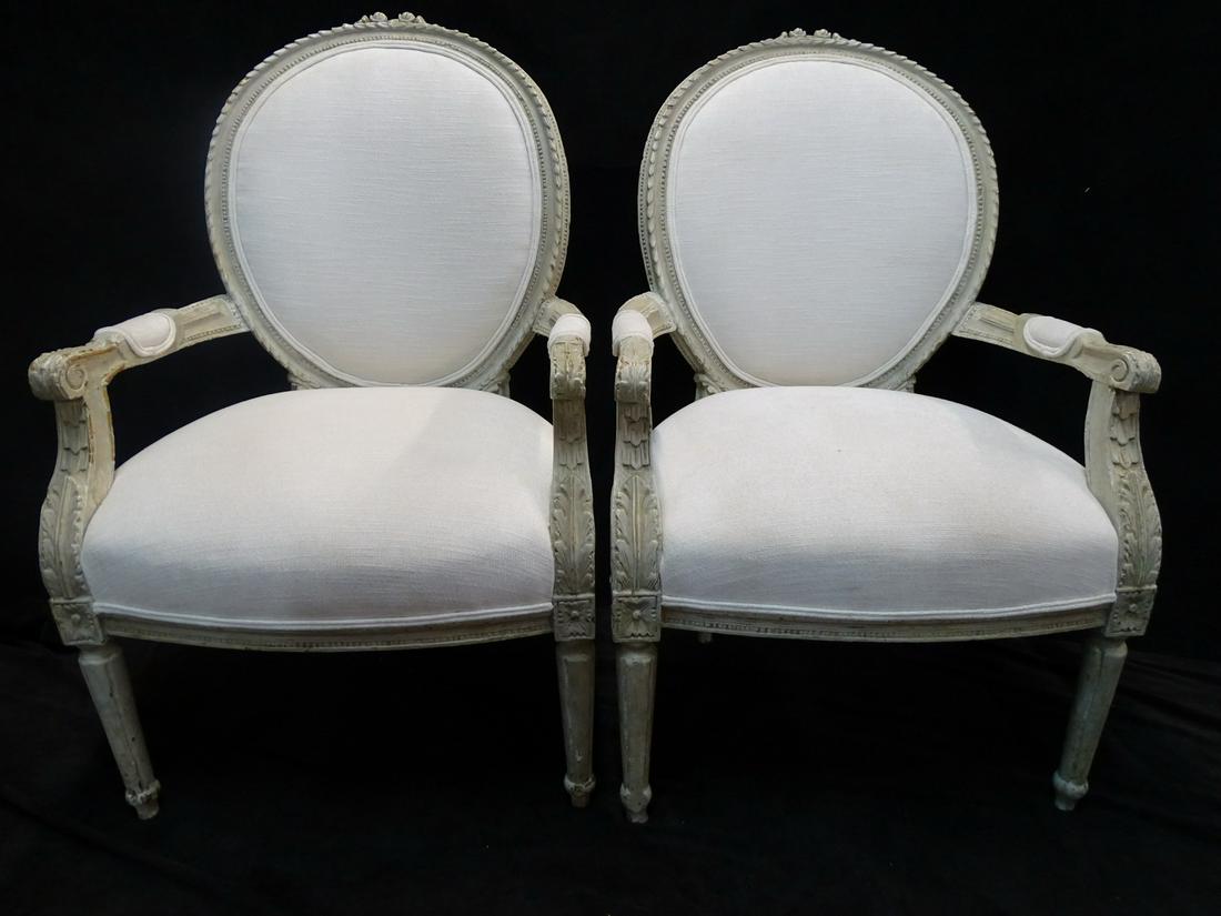 PAIR PAINTED LOUIS XVI FAUTEUILS (1 of 9)