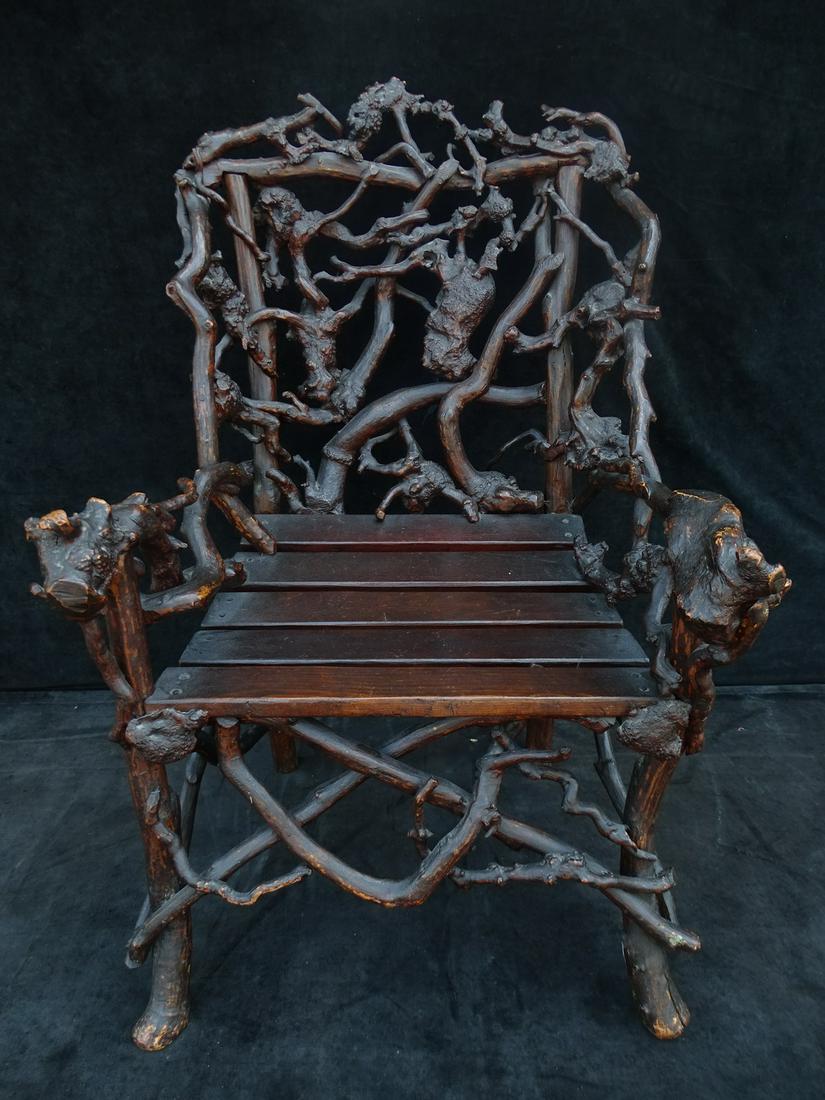 BURL & BRANCH ADIRONDACK CHAIR 43.5" X 28" X 28": BURL & BRANCH ADIRONDACK CHAIR 43.5" X 28" X 28"