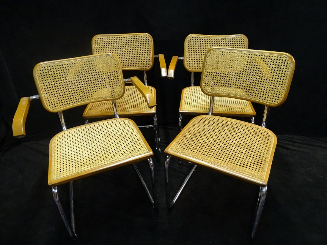 4 ITALIAN MARCEL BREUER FOR KNOLL CESCA CHAIRS (3 WITH ARMS) 31.5" X 24.5" X 21": 4 ITALIAN MARCEL BREUER FOR KNOLL CESCA CHAIRS (3 WITH ARMS) 31.5" X 24.5" X 21"