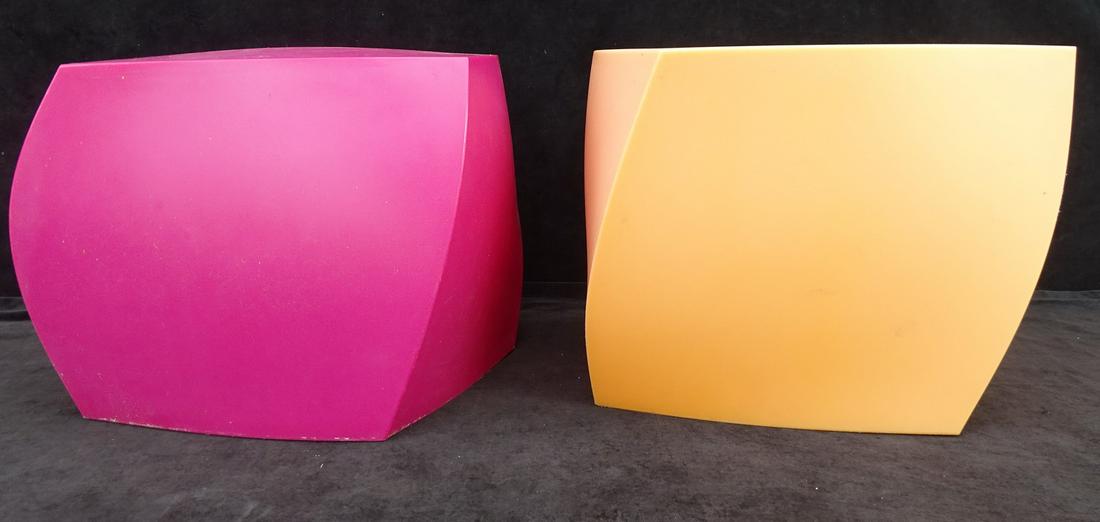 PAIR FRANK GEHRY FOR HELLER CUBE TABLES MODEL#2004 17.5 H.: PAIR FRANK GEHRY FOR HELLER CUBE TABLES MODEL#2004 17.5 H.