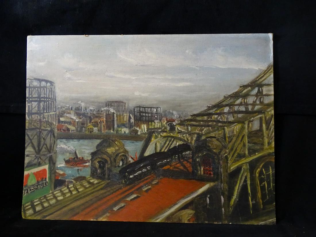 W.P.A PAINTING TUG BOATS NEW YORK HARB0R 18X24: W.P.A PAINTING TUG BOATS NEW YORK HARB0R 18X24