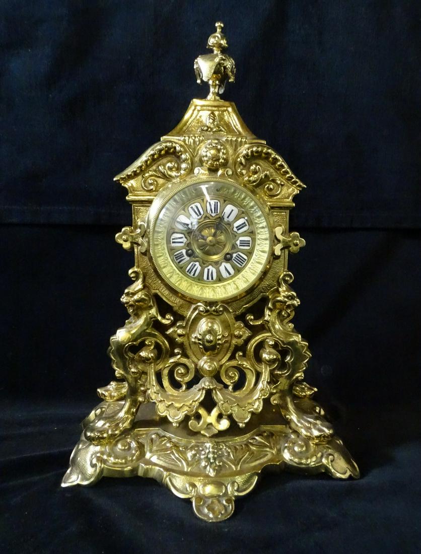 FRENCH BRASS CLOCK  C. 1880 18" X 12" X 7" (1 of 6)