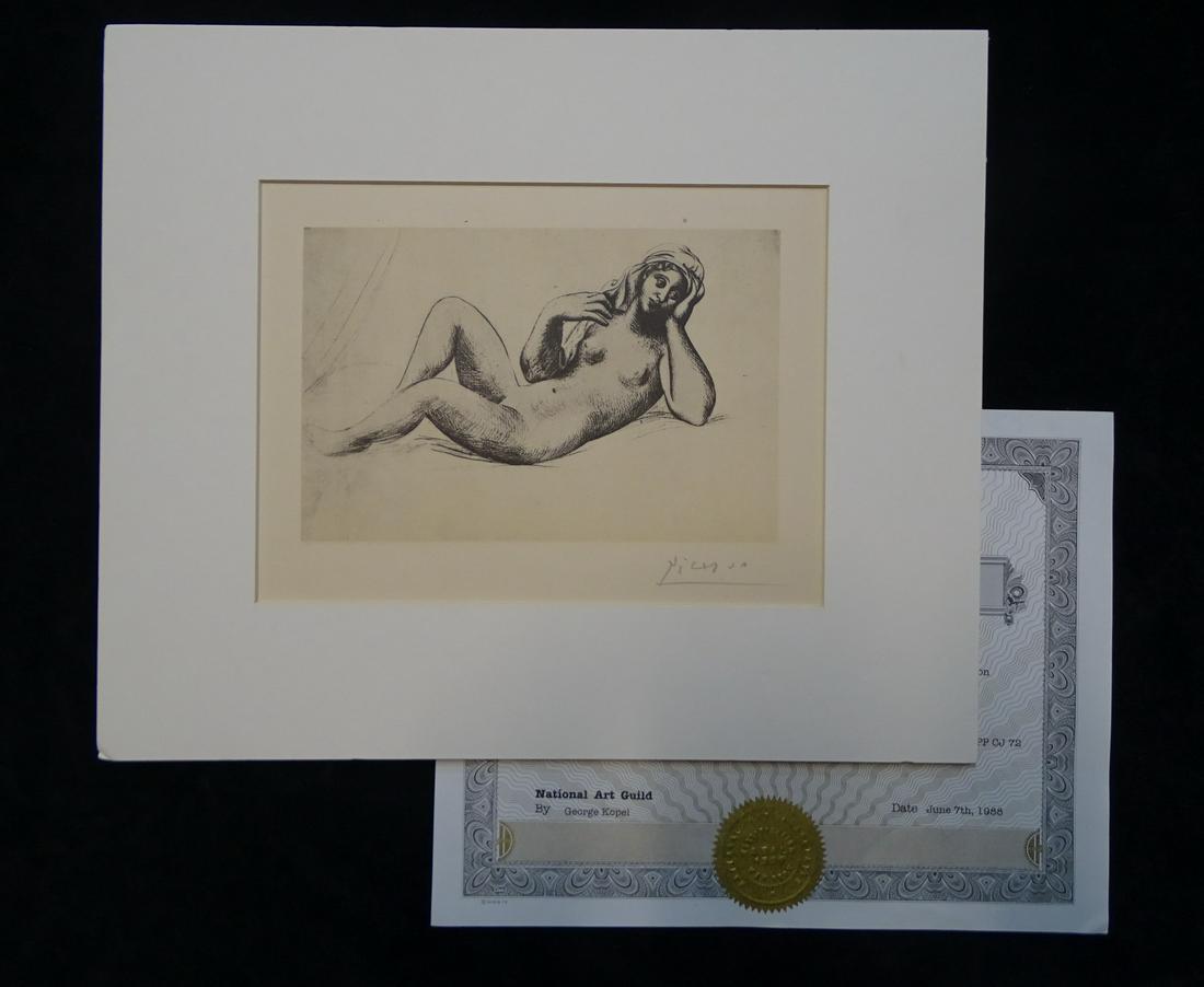 PABLO PICASSO 1930 SIGNED LITHOGRAPH W/CERTIFICATE OF AUTHEN. 8.75X11 D-154: PABLO PICASSO 1930 SIGNED LITHOGRAPH W/CERTIFICATE OF AUTHEN. 8.75X11 D-154