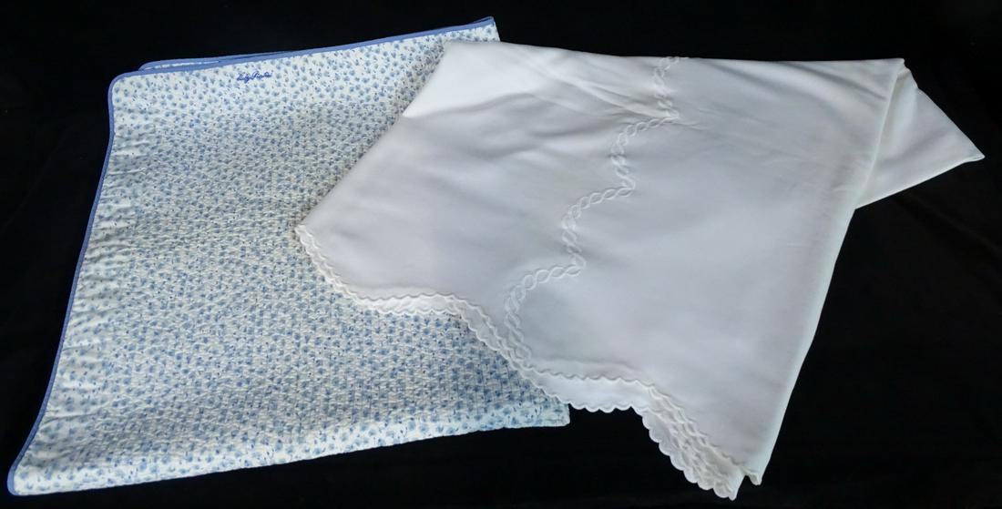 PRATESI BLANKET COVER 90X65" & BLUE/WHITE BABY QUILT 44X48" (1 of 11)