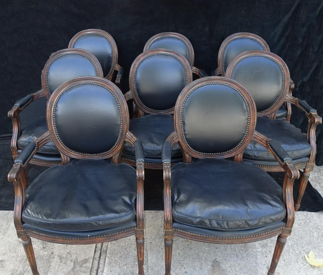 SET OF 8 LOUIS XVI STYLE LEATHER UPHOLSTERED DINING ROOM CHAIRS 38" X 24" X 18" (1 of 7)