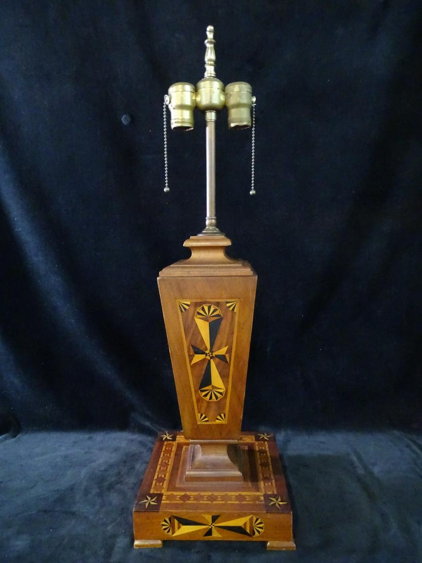 ARTS & CRAFTS WOOD MARQUETRY/INLAID LAMP 16" H (1 of 8)
