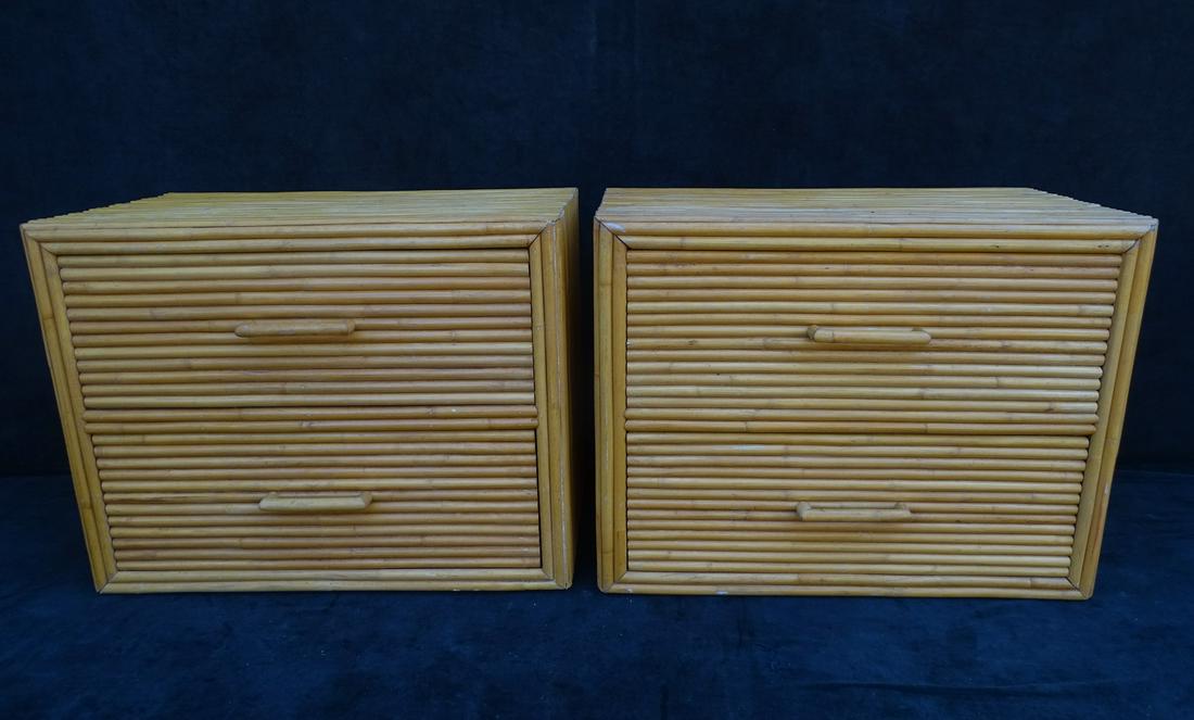 PAIR MID-CENTURY BAMBOO SPLIT REED 2-DRAWER CHESTS 23" H X 30" W X 19" D (1 of 11)