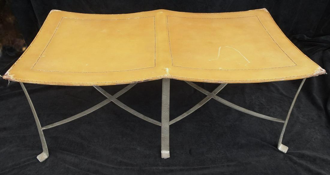 MID-CENTURY ITALIAN? LEATHER & GALVANIZED STEEL BENCH 18"H X 44"W X 23" D (1 of 6)