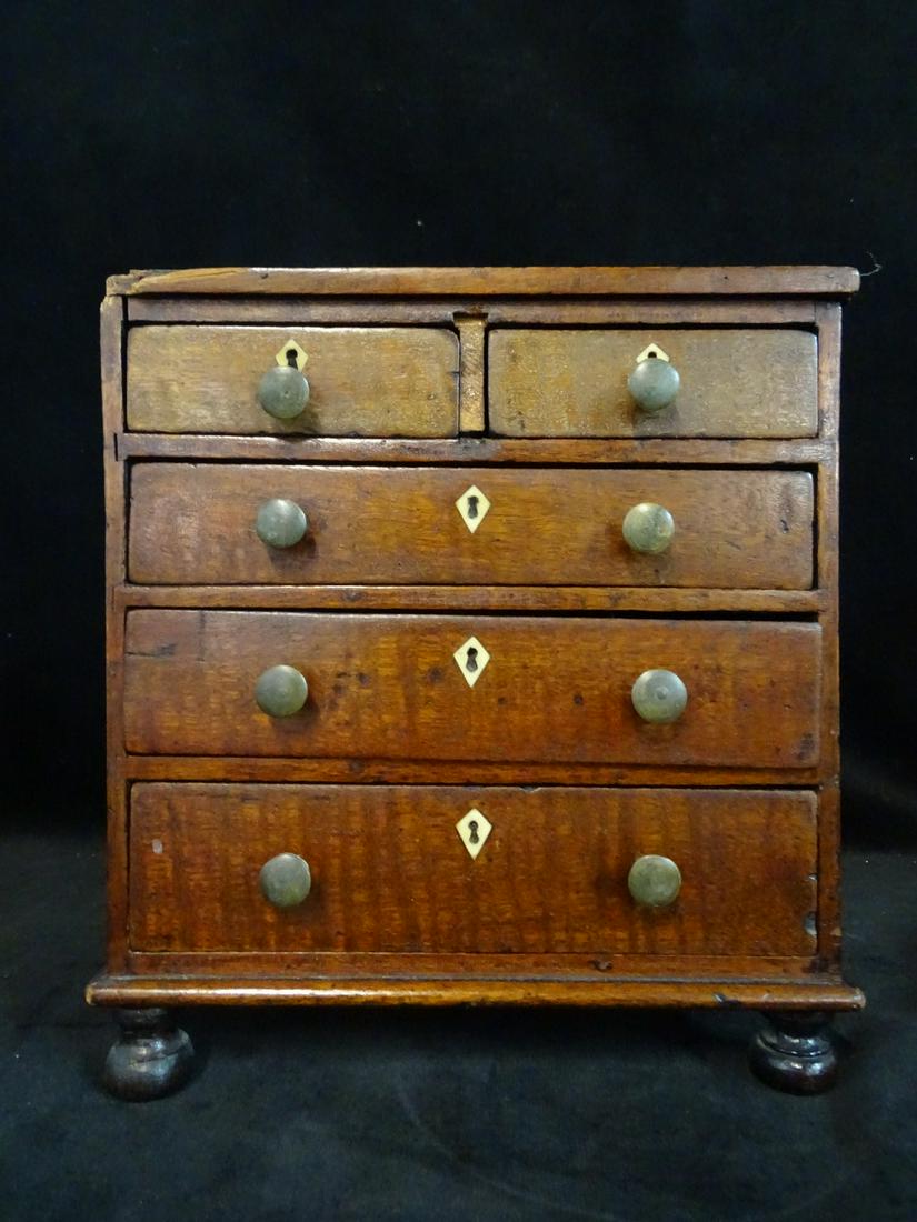 19TH CEN. SALESMAN SAMPLE WOOD CHEST / DRESSER 9.75" H (SOME MOLDING MISSING) (1 of 6)