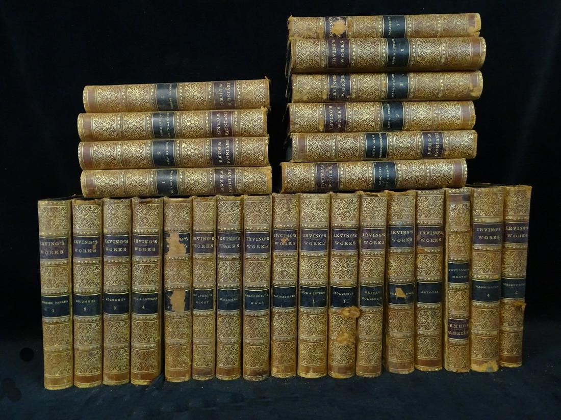 27 VOLUMES LEATHER BOUND WASHINGTON IRVING WORKS 1880 (BOOKS) (1 of 7)
