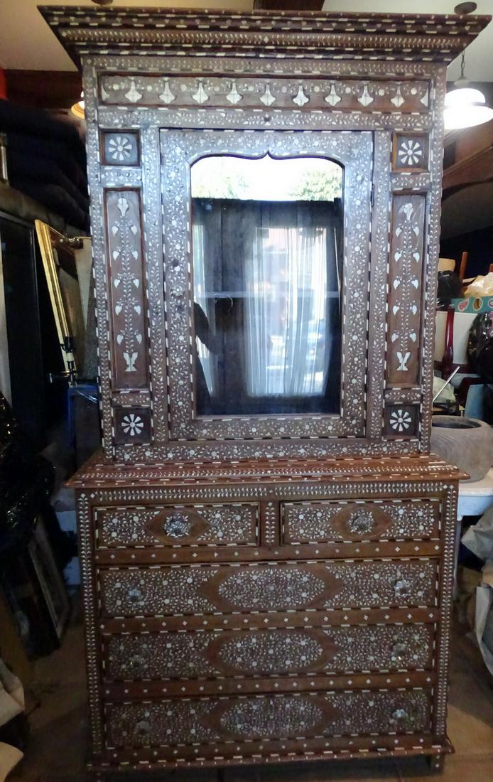 19TH CENTURY MORROCAN 2 PT INLAID. CABINET.: 19TH CENTURY MORROCAN 2 PT INLAID. CABINET.